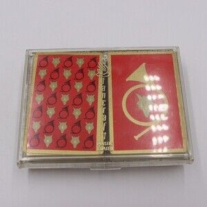 Vintage Stancraft Playing Cards Red & Gold Horns & Wolves in Plastic Case 2 Deck